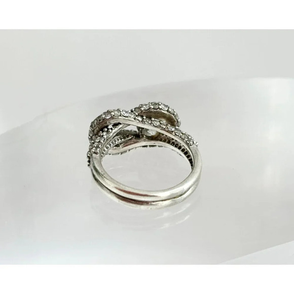 Sterling Silver Cubic Zirconia Vintage Modernist Double Shanked Knot Ring Sz 6 - Picture 4 of 8
